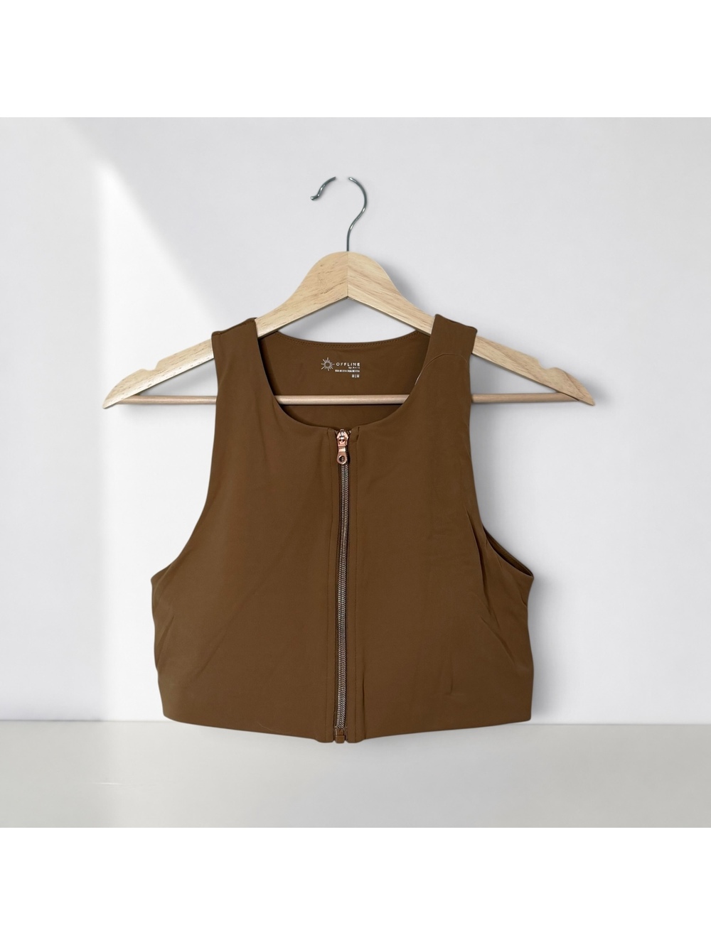 Aerie Offline Zip front brown crop top sports bra